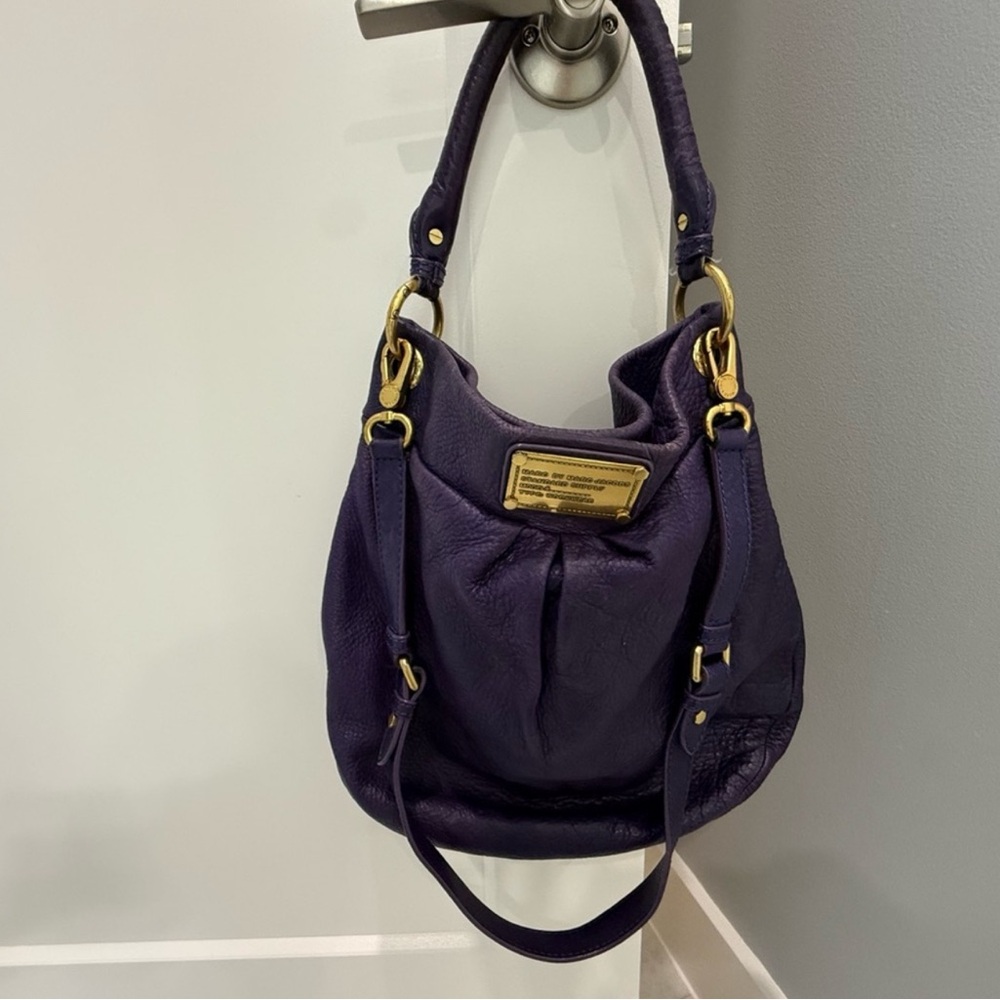 Marc by Marc Jacobs Hillier Hobo Purple & Gold Crossbody Bag Purse Dbl Strap GUC